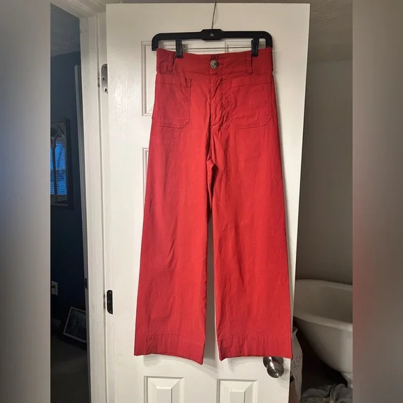 By Anthropologie Rust Red Colette Wide Leg Linen Blend Pants Size 26 - Picture 4 of 9